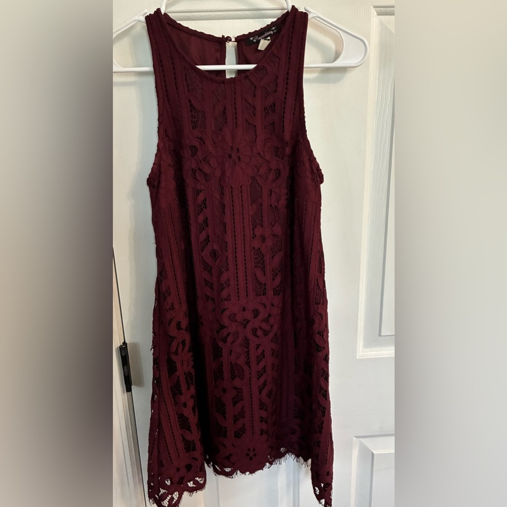 Xtraordinary Wine Crochet Swing Midi Dress